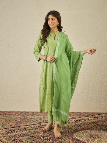 Pea Green Kurta Set With Dupatta