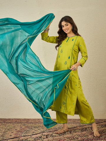 Parrot Green Kurta Set With Dupatta