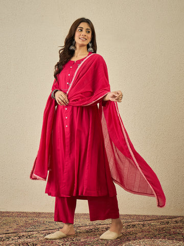 Rosy Red Kurta Set With Dupatta