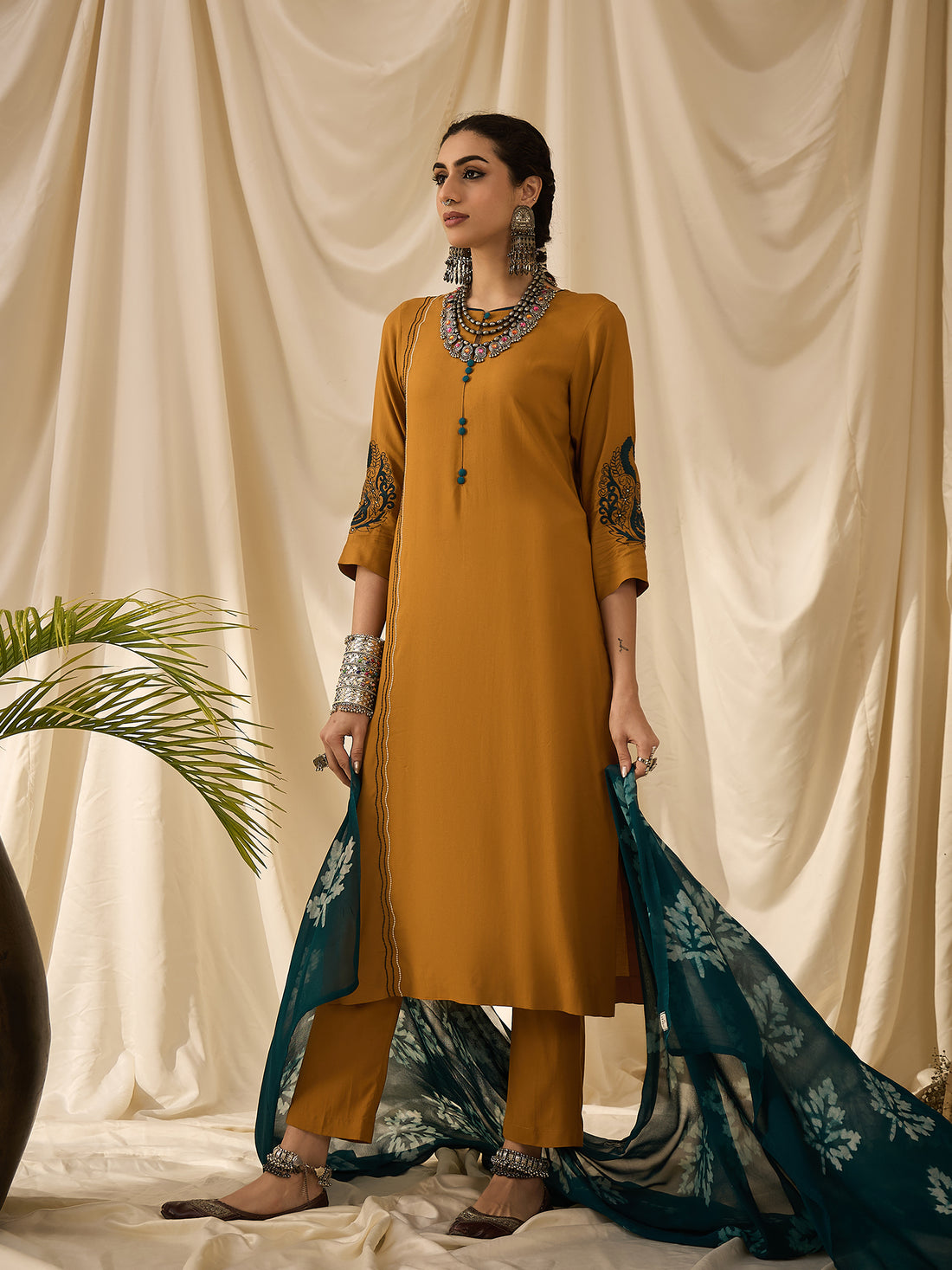 Mustard Kurta Set With Dupatta