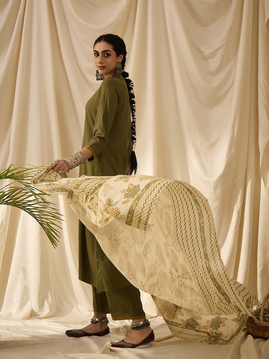 Olive kurta set with dupatta