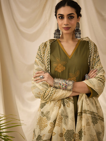 Olive kurta set with dupatta
