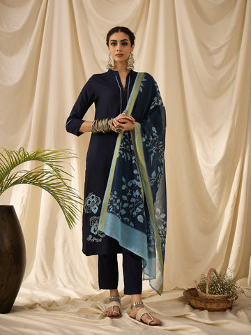 Cobalt blue kurta set with dupatta