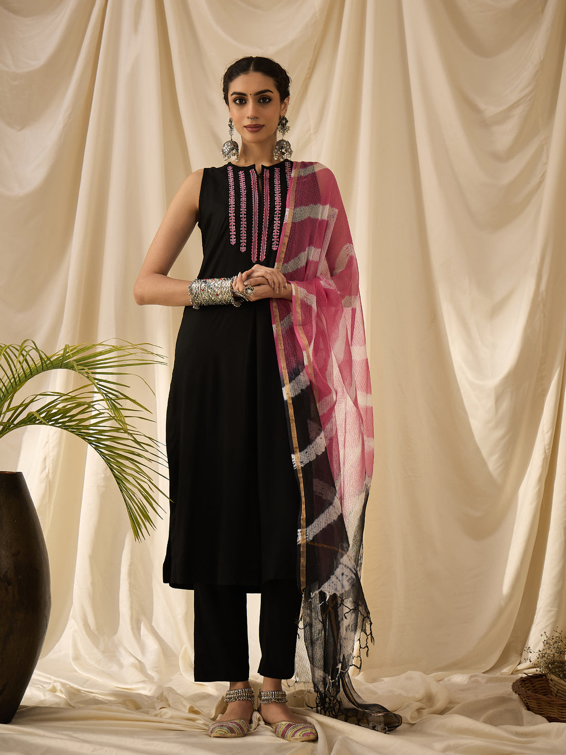 Black kurta set with dupatta