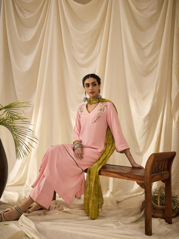 Blush pink kurta set with dupatta