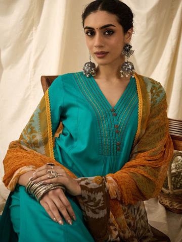 Turquoise Blue Kurta Set with Dupatta