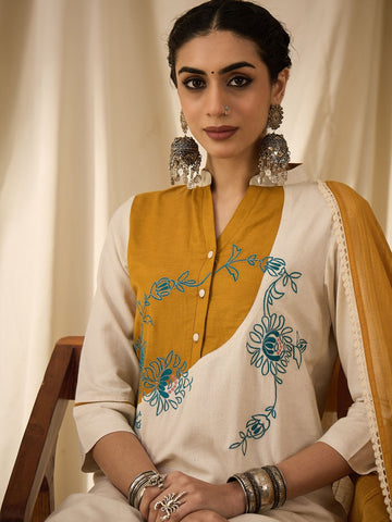 Ecru kurta set with dupatta