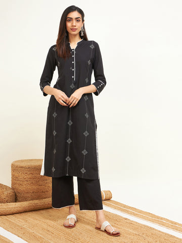 Black Handloom Kurta Set