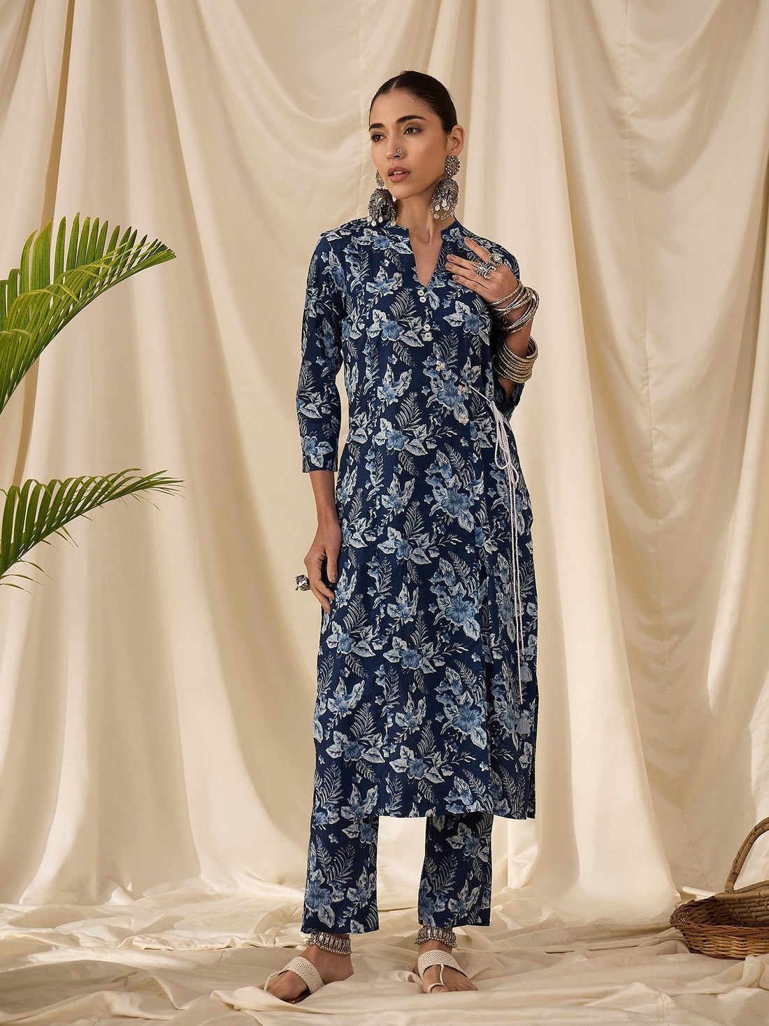 Navy Blue Printed Kurta Set