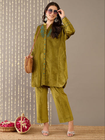 Noor Green Velvet Oversized Co-ord Set