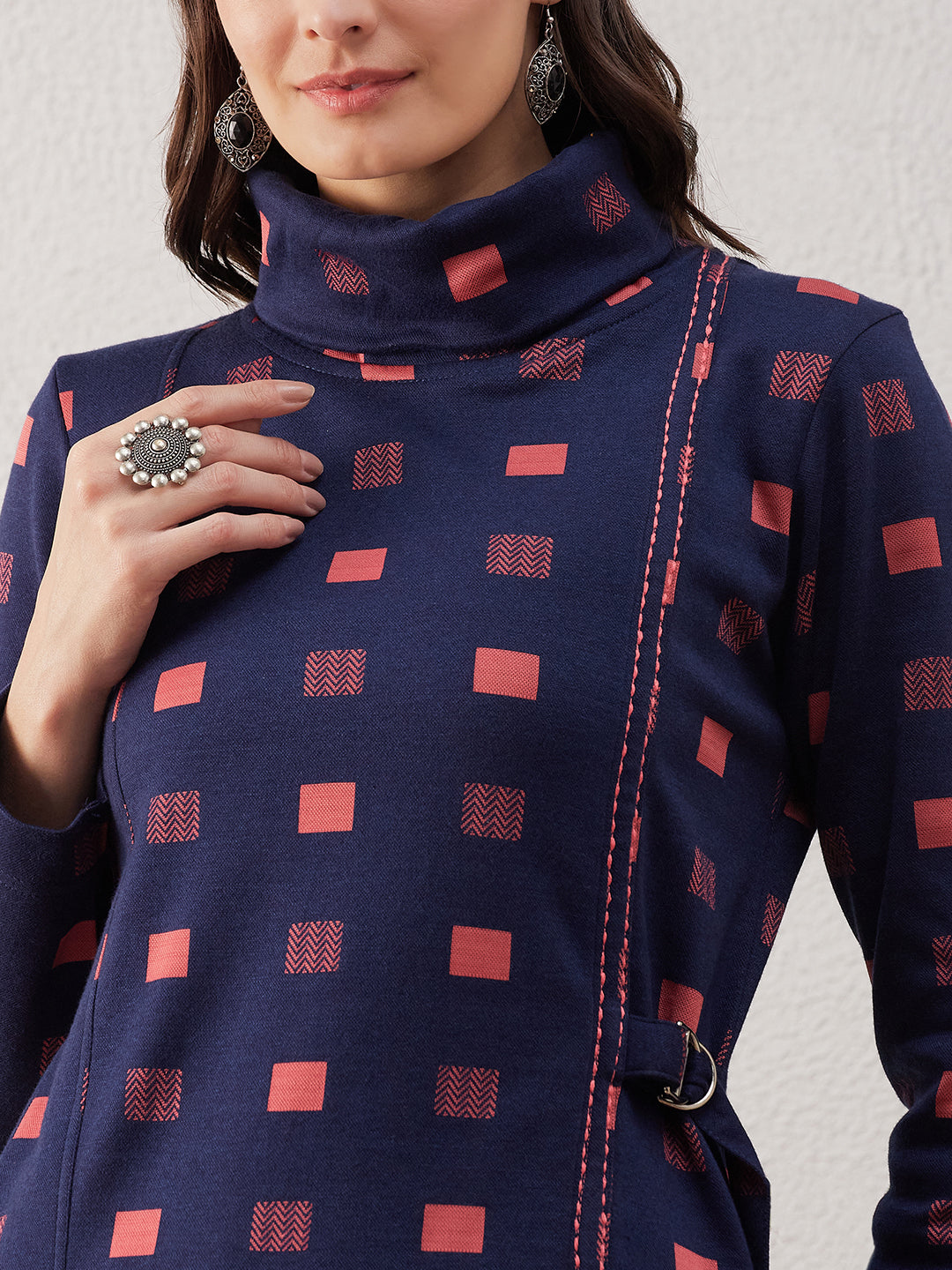 Midnight Grid High-Neck Kurta Set