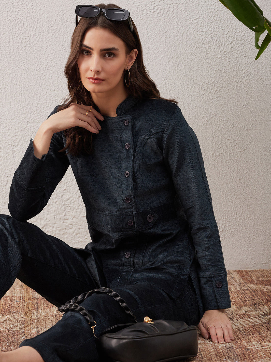 Oxford Blue Velvet Co-ord Set - Main Image