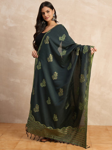 The Dark Green Embroidered Organza Dupatta