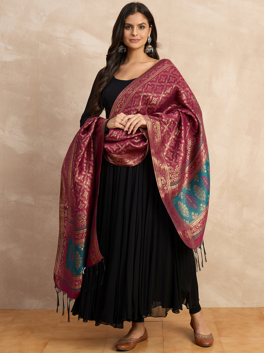 The Royal Maroon Banarasi Silk Dupatta