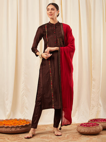Coffee Kurta Set with Dupatta