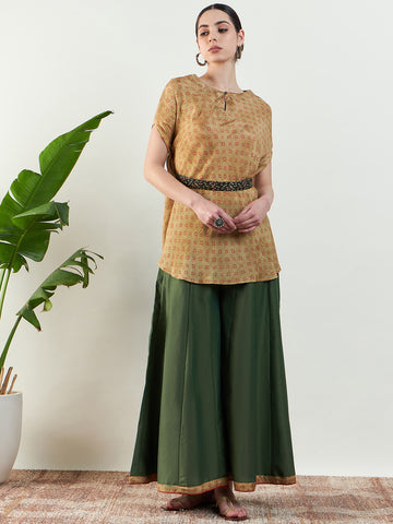 Printed Divided Skirt Set with Belt