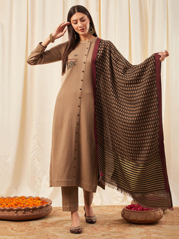 Khaki Kurta Set with Dupatta