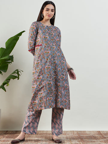 Grey Printed Kurta Set