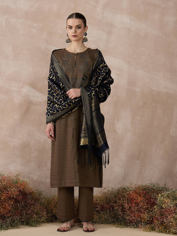 The Zari Gleam Brown Kurta Set with Dupatta