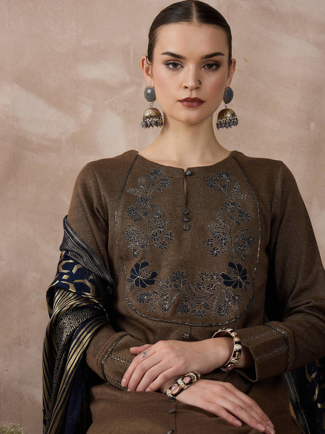 The Zari Gleam Brown Kurta Set with Dupatta
