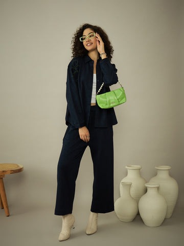 Navy Blue Relaxed Fit Woolen Co-ord Set