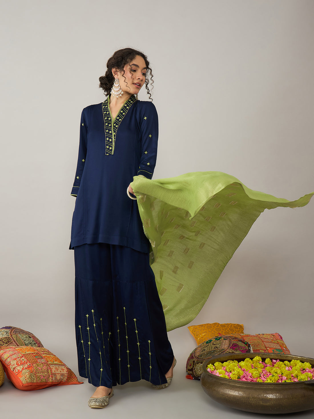 Navy Sharara Set With Dupatta