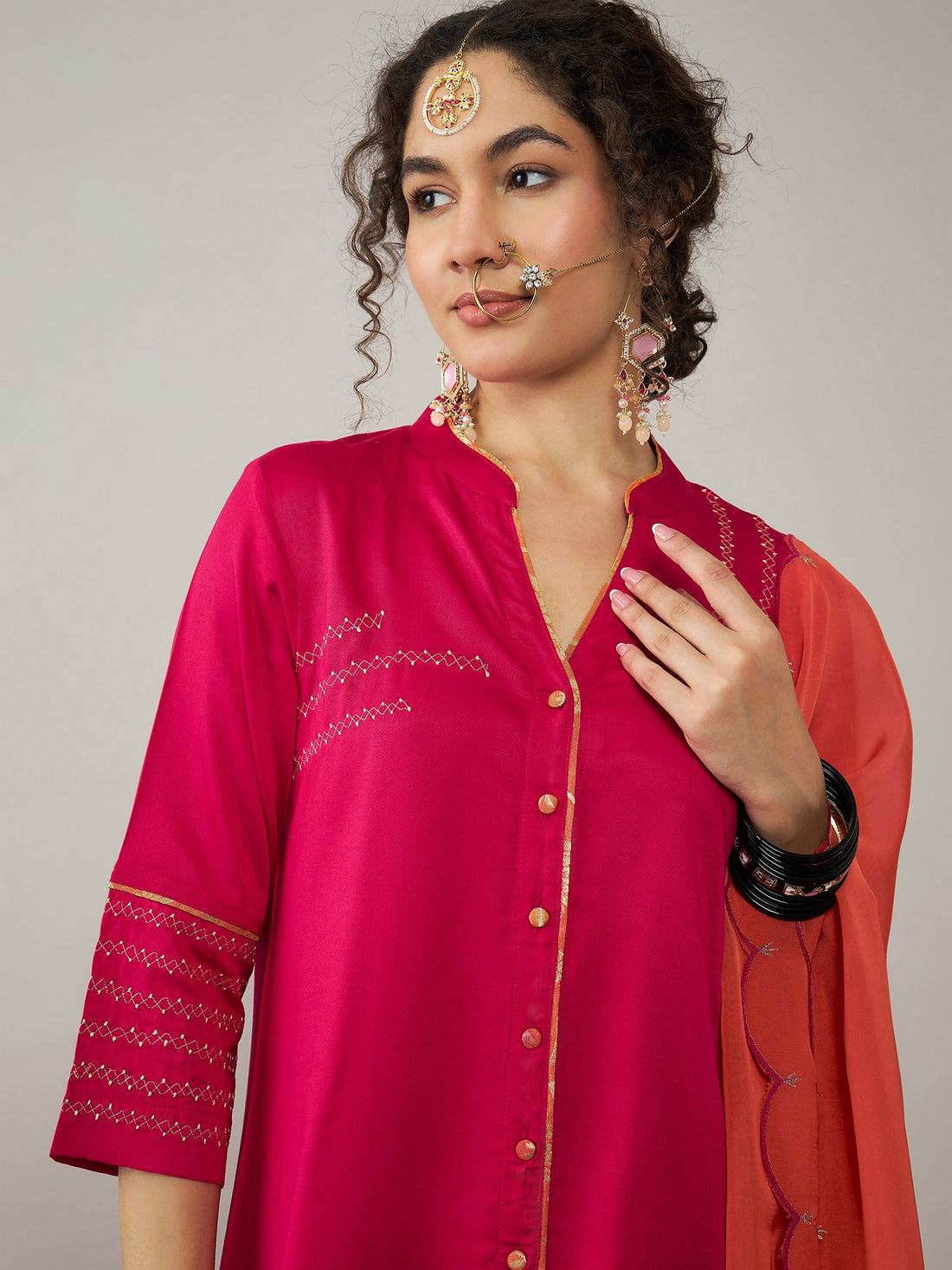 Pink kurta Set With Tangelo Dupatta