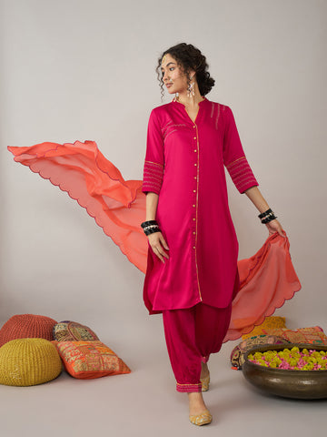 Pink kurta Set With Tangelo Dupatta