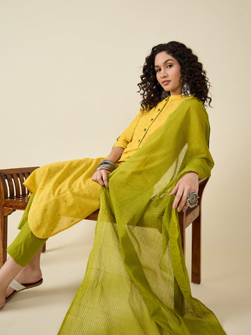 Lime Kurta Set With Dupatta