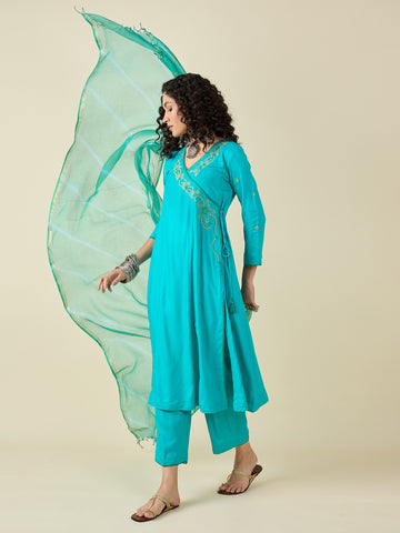 Turquoise Blue Kurta Set With Dupatta