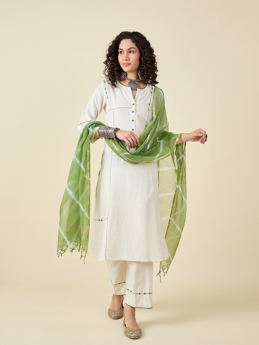 Ecru Kurta Set with Dupatta