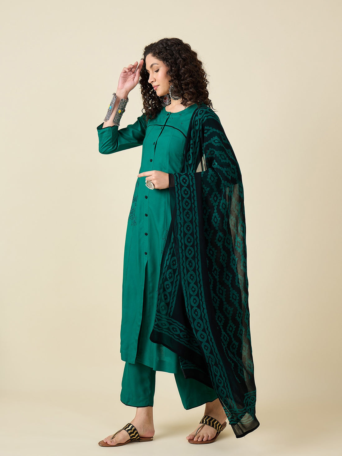Rama Green Kurta Set With Dupatta