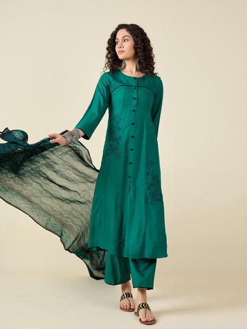 Rama Green Kurta Set With Dupatta