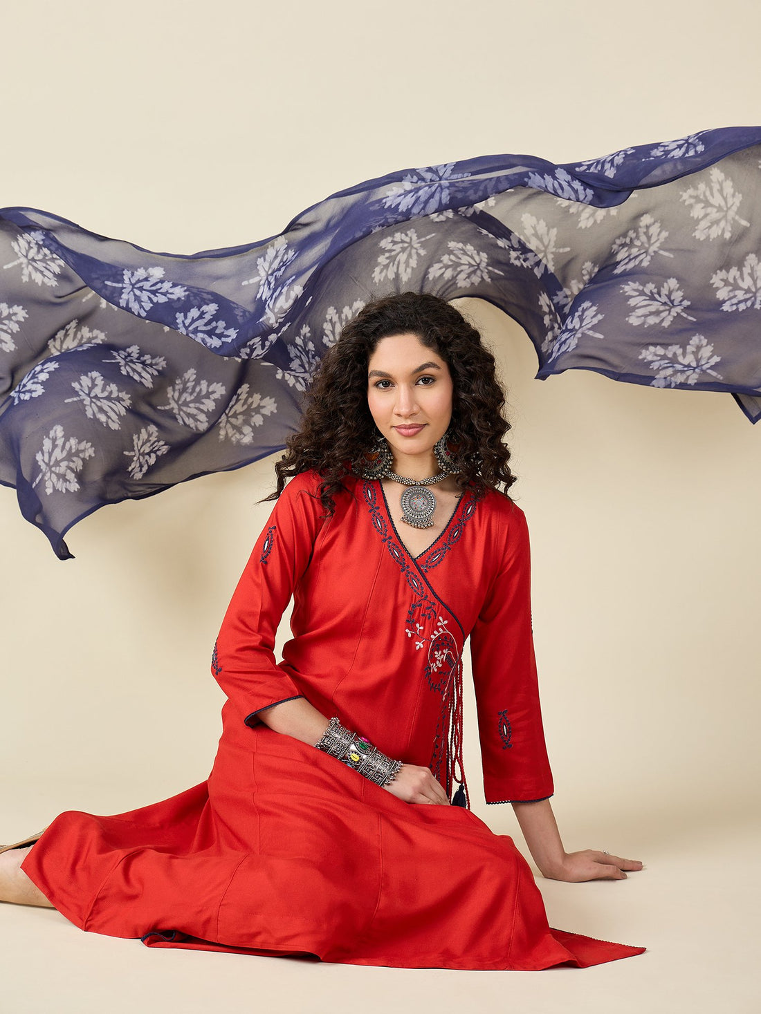 Red kurta set with dupatta