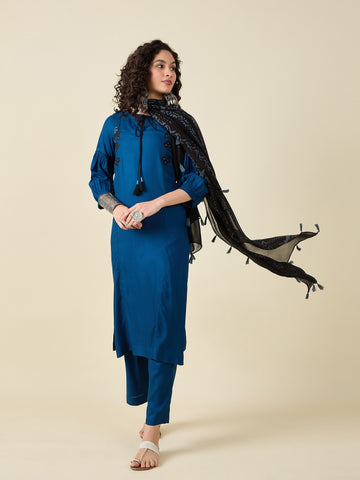 Teal Blue Kurta Set With Dupatta
