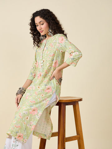 Green Floral Printed Kurta Set