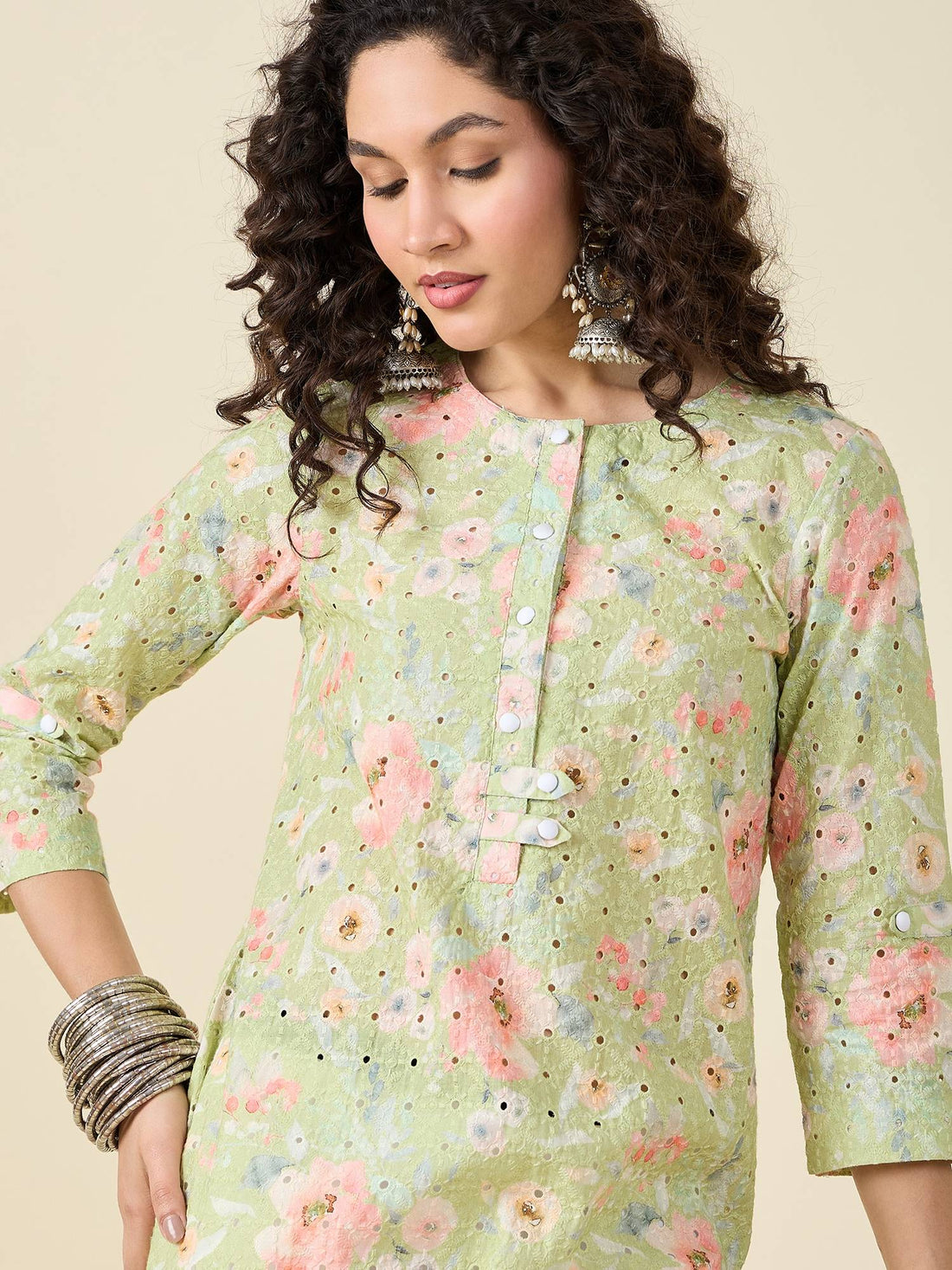Green Floral Printed Kurta Set