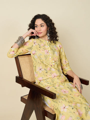 Yellow Floral Printed Kurta Set