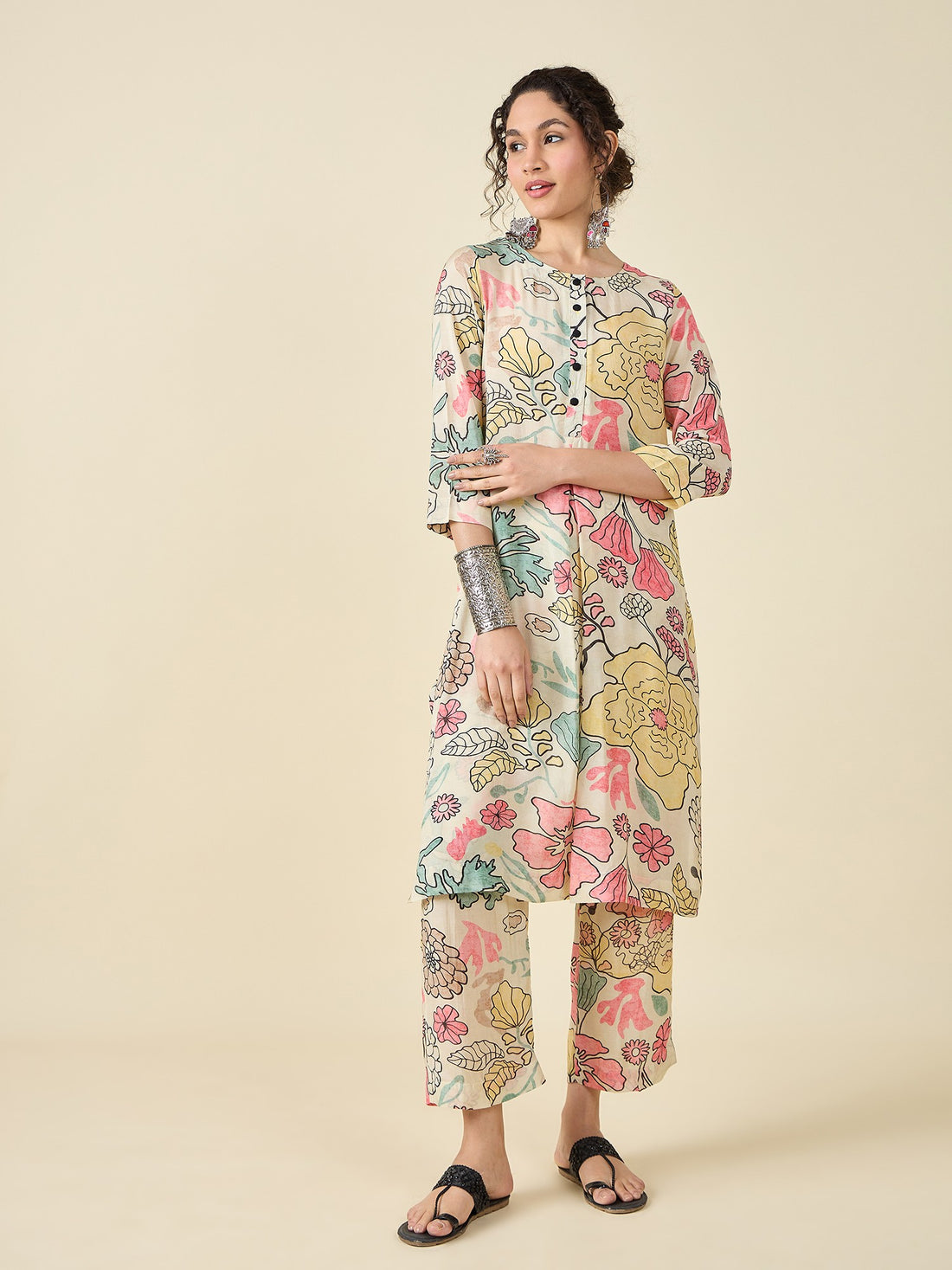 Printed Ecru Kurta Set