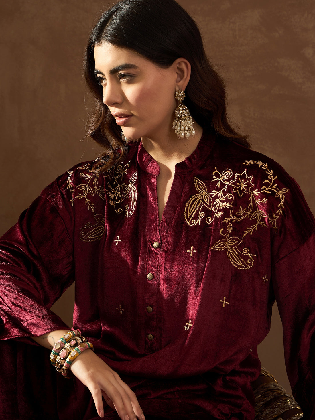 Ruhani Maroon Luxe Velvet Palazzo Set