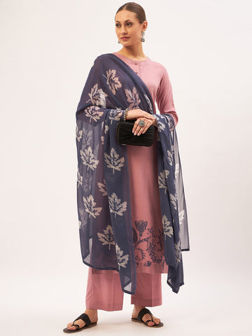 Rose pink kurta set with dupatta.