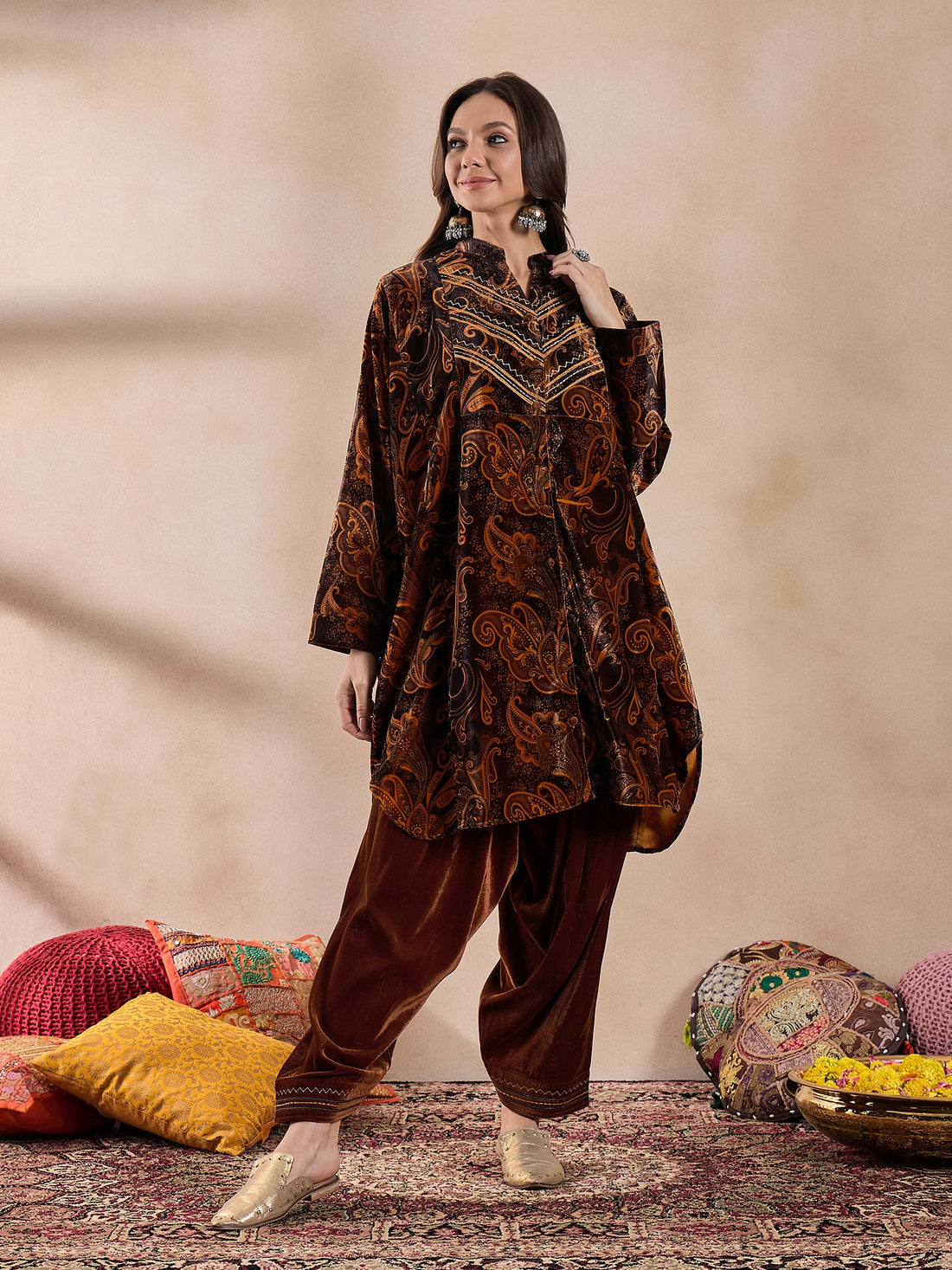 Nura Rust Zari Velvet Set