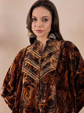 Nura Rust Zari Velvet Set