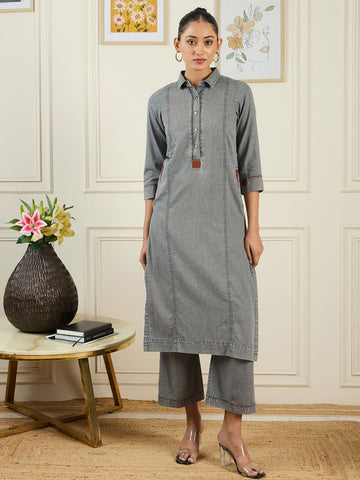 Grey denim kurta set