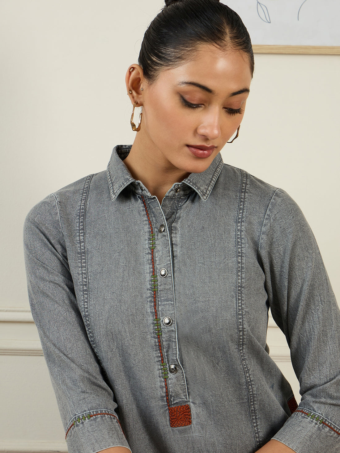 Grey denim kurta set