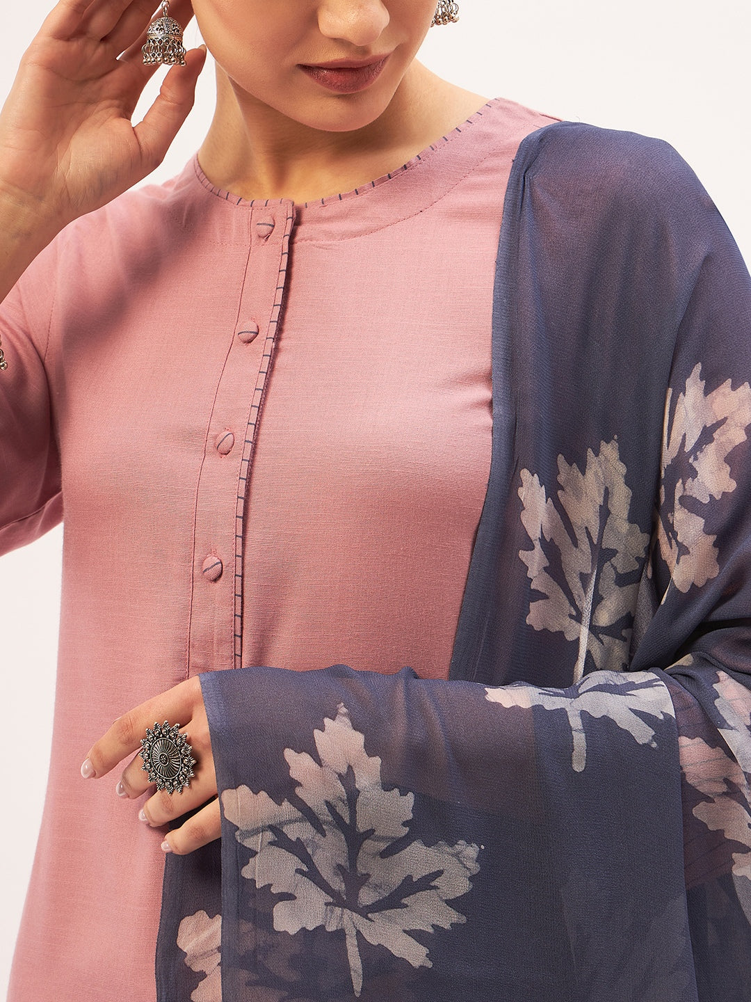 Rose pink  kurta set with dupatta.