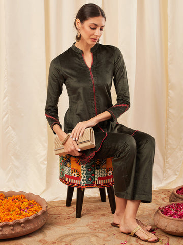 Dark Green Velvet Co-ord Set