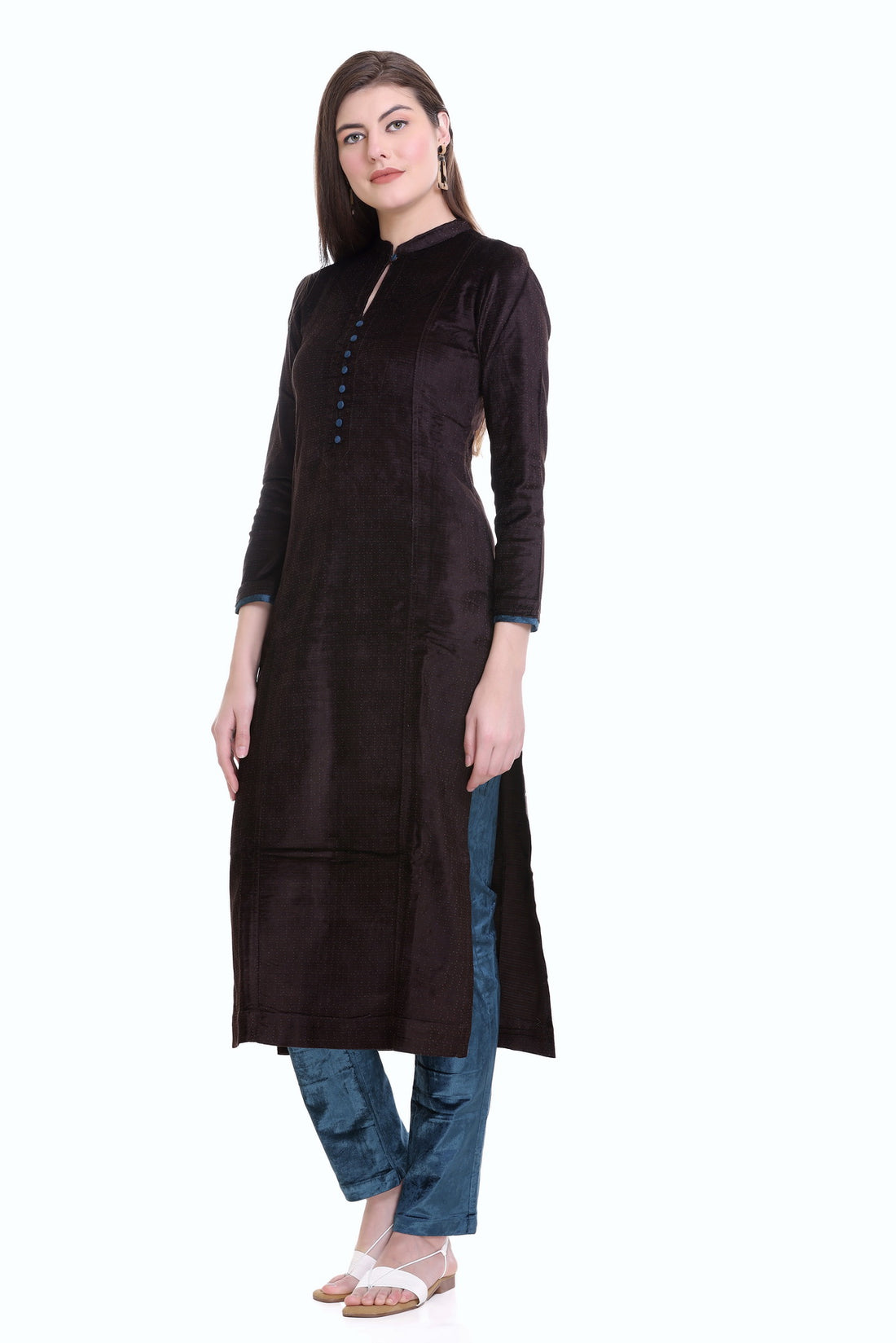 Coffee Velvet Straight Kurta Set
