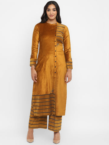 Golden Velvet Straight Kurta Set