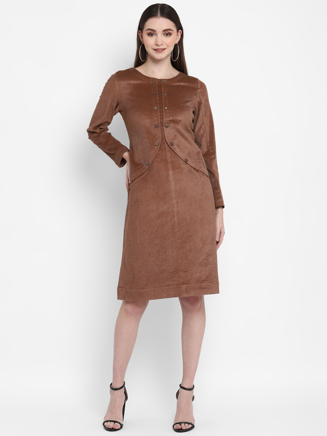 Rust Velvet Straight Midi Dress